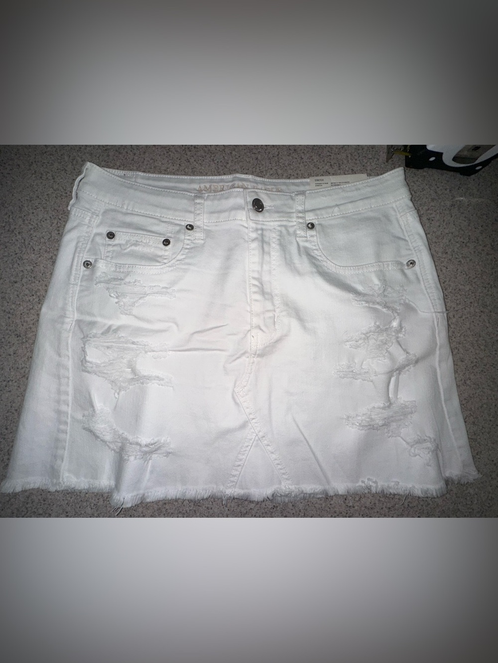 NWT American Eagle White Distressed stretch high waist Mini Skirt size 12